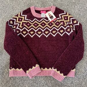 NWT! Girl’s Zunie multi colored burgundy pullover crew neck sweater size M 7/8